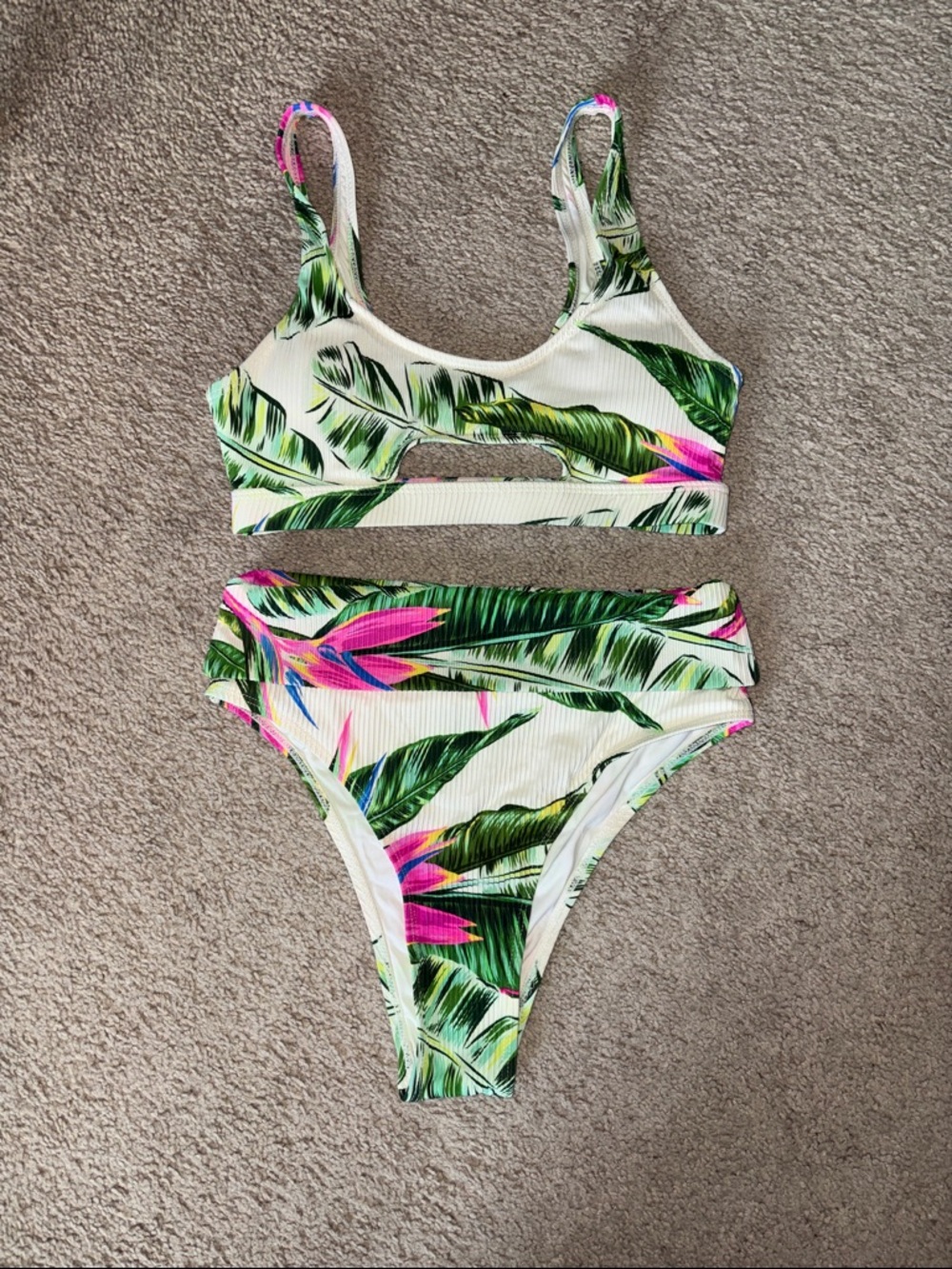Tropical Palm Leaf Two-Piece Kids One-Piece Set - Green